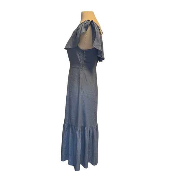 Lulus | One Shoulder Ruffle Midi Dress | Blue | Small - Picture 7 of 11